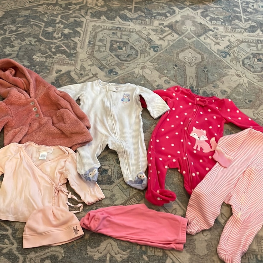 Lot of 7 baby girl NB-3M Carters Child of Mine Janie & Jack Touched by Nature